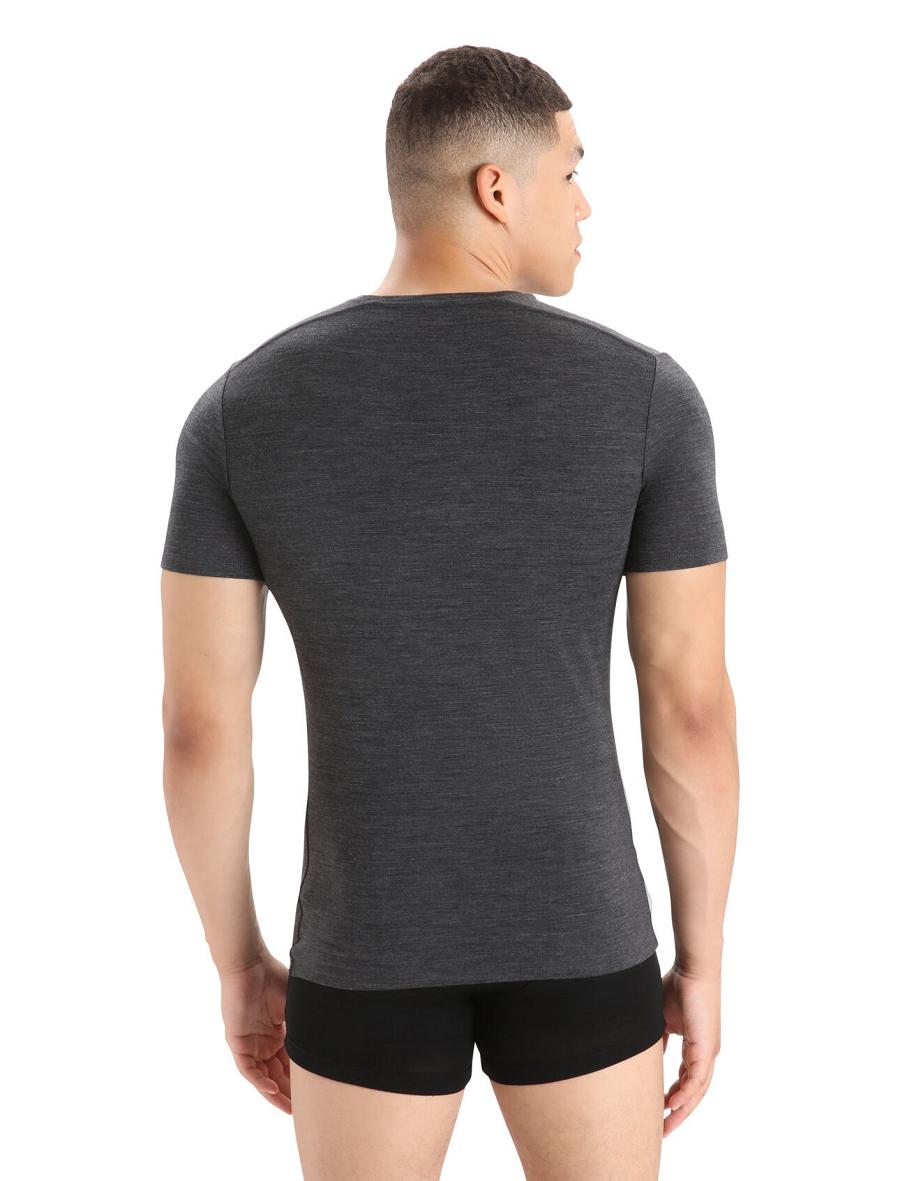 Bielizny Icebreaker Merino Anatomica Krótkie Sleeve Crewe T-Shirt Męskie Czarne Szare | PL 1645OKIR